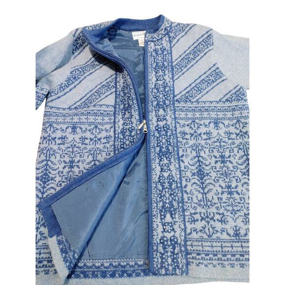 Pendleton Lambs Wool Full Zip Cardigan Sweater High Neck Blue Nordic Womens L - Picture 6 of 9